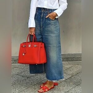 Women'S Fashion Denim Wide-Leg Jeans, Solid Color, Non-Stretch